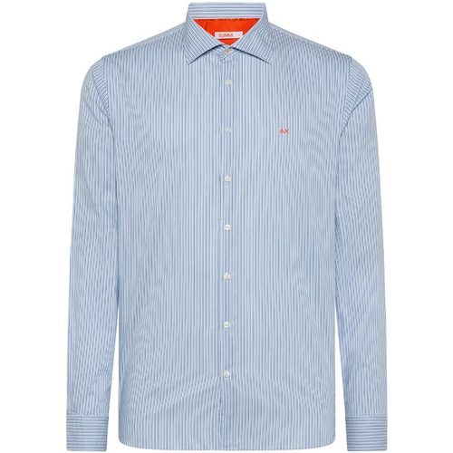 Abbigliamento Uomo Camicie maniche lunghe Sun68 SHIRT CLASSIC STRIPES WITH FLUO DETAIL Blu