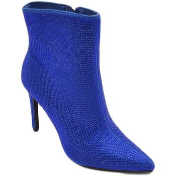 Scarpe Donna Tronchetti Malu Shoes Scarpa tronchetto mezzo stivaletto donna a punta blu con tacco Blu