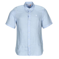 Abbigliamento Uomo Camicie maniche corte Timberland SS Mill River Linen Shirt Slim Blu / Cielo