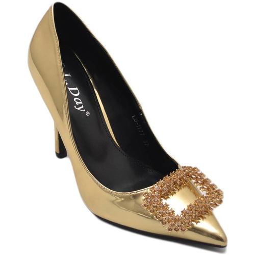 Scarpe Donna Décolleté Malu Shoes Decollete' donna lucido specchio oro con gioiello spilla quadra Oro