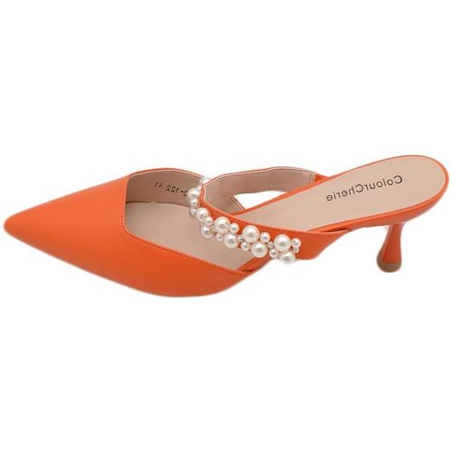Scarpe Donna Décolleté Malu Shoes Decollete mules slingback arancione con fascia di perline sul d Multicolore