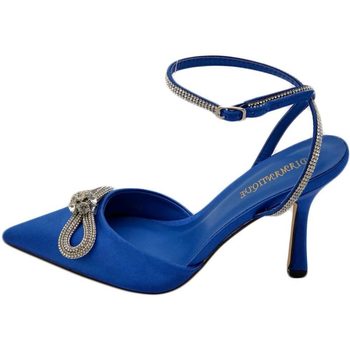 Scarpe Donna Décolleté Malu Shoes Decollete' donna gioiello elegante fiocco strass in raso blu Ro BLU