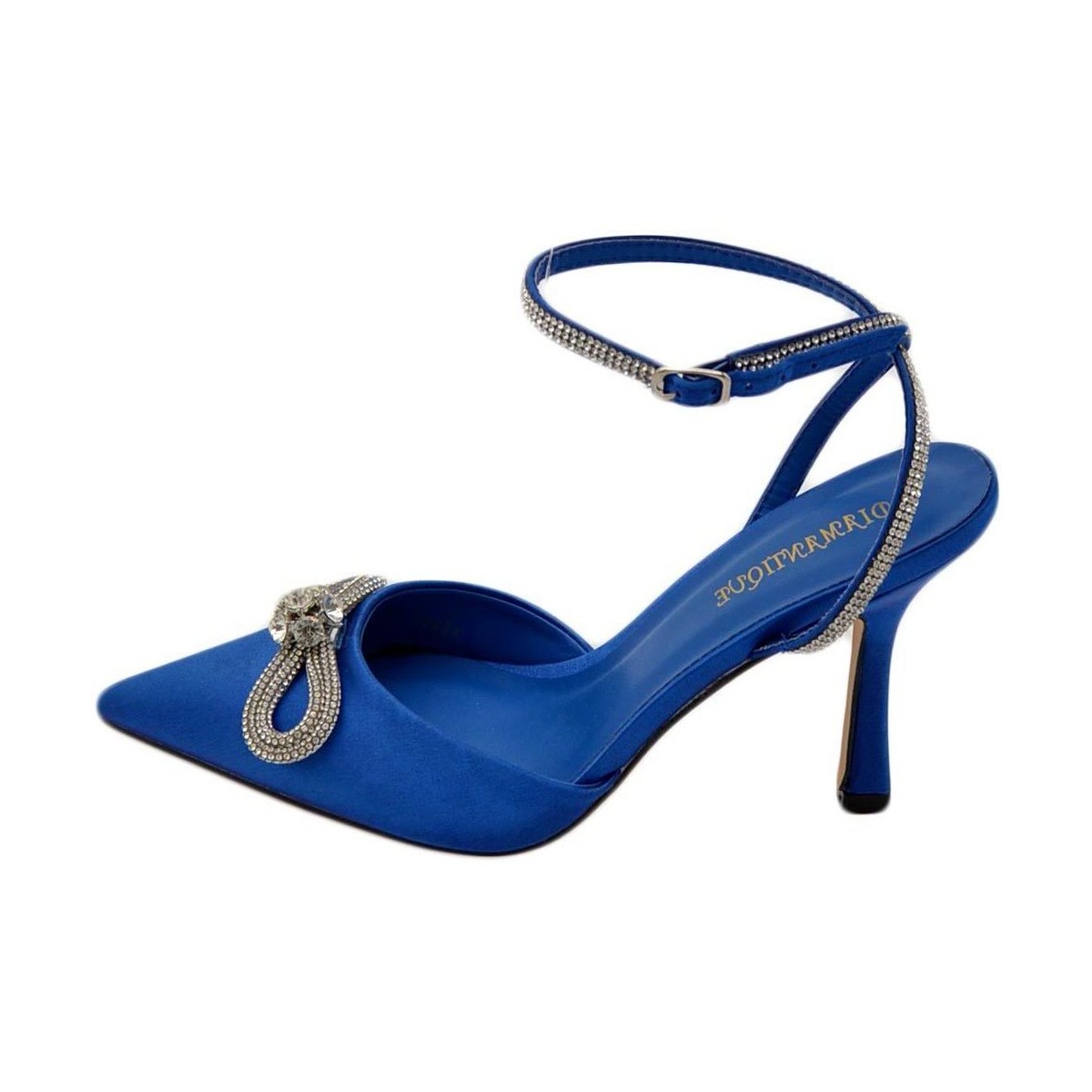 Scarpe Donna Décolleté Malu Shoes Decollete' donna gioiello elegante fiocco strass in raso blu Ro Blu