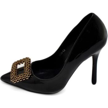 Scarpe Donna Décolleté Malu Shoes Decolette' donna lucido specchio nero con gioiello spilla quadr Nero