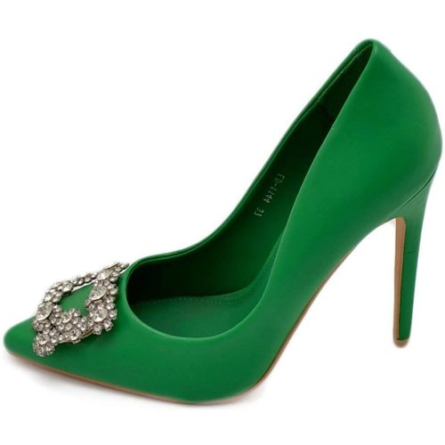 Scarpe Donna Décolleté Malu Shoes Decolette' donna pelle matte verde prato con gioiello spilla qu Verde