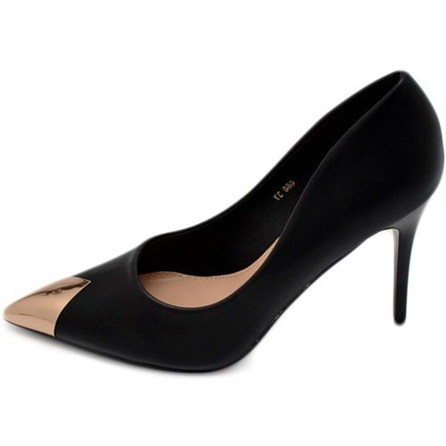 Scarpe Donna Décolleté Malu Shoes Decolette' donna pelle matte nero con punta oro tacco 12 cm spi Nero