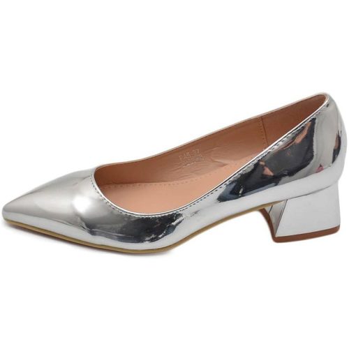 Scarpe Donna Décolleté Malu Shoes Decollete' donna basso a punta in vernice lucido argento con ta Multicolore