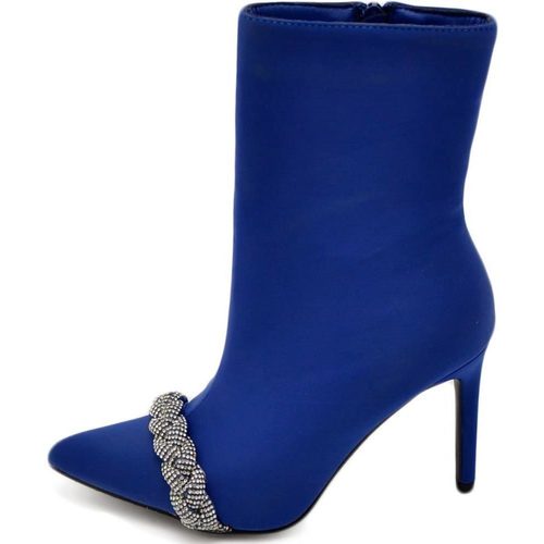 Scarpe Donna Tronchetti Malu Shoes Tronchetto donna in raso blu cobalto con gioiello luminoso fasc Blu