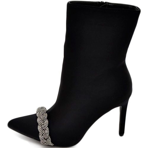Scarpe Donna Tronchetti Malu Shoes Tronchetto donna in raso nero con gioiello luminoso fascia in p Nero