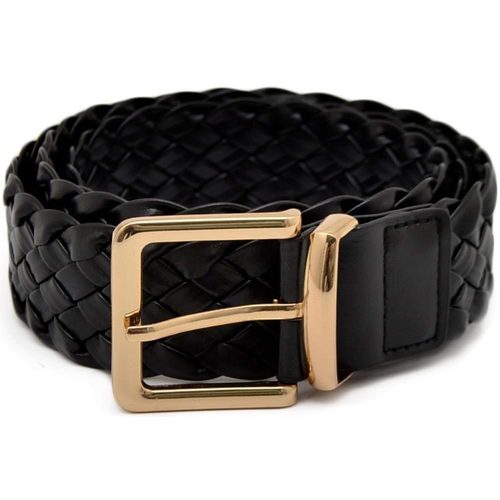 Accessori Donna Cinture Malu Shoes Cintura donna nero con fibbia oro trama intrecciata regolabile Nero
