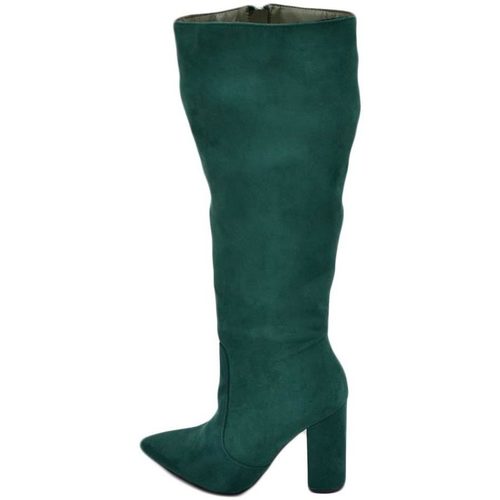 Scarpe Donna Stivali Malu Shoes Stivale donna alto rigido in camoscio verde scuro tacco largo l Verde