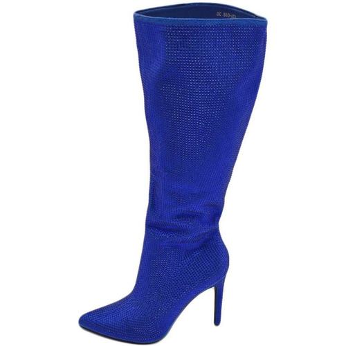 Scarpe Donna Stivali Malu Shoes Stivale alto blu Royal donna ginocchio ricoperto di strass tacc Blu