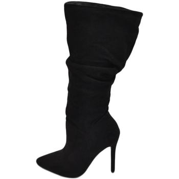 Scarpe Donna Stivali Malu Shoes Stivali donna alti in camoscio nero al ginocchio a punta arricc Nero