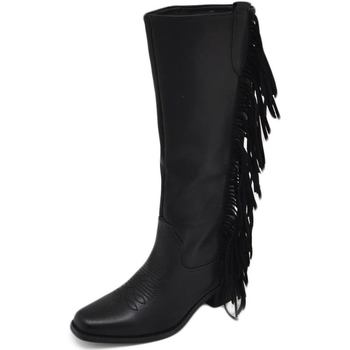 Image of Stivali Malu Shoes Scarpe Stivali donna camperos texani nero in ecopelle con frange weste