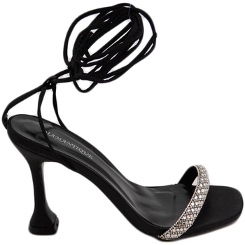 Scarpe Donna Sandali Malu Shoes Sandalo donna cerimonia nero elegante fascetta gioiello tacco a Nero
