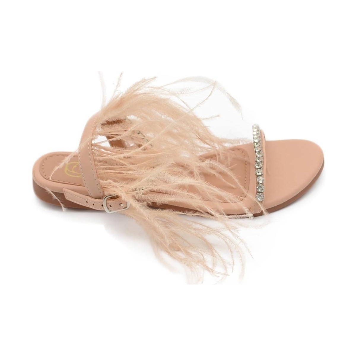 Scarpe Donna Sandali Malu Shoes Pantofoline allacciata alla caviglia donna piume peluche con ap Beige
