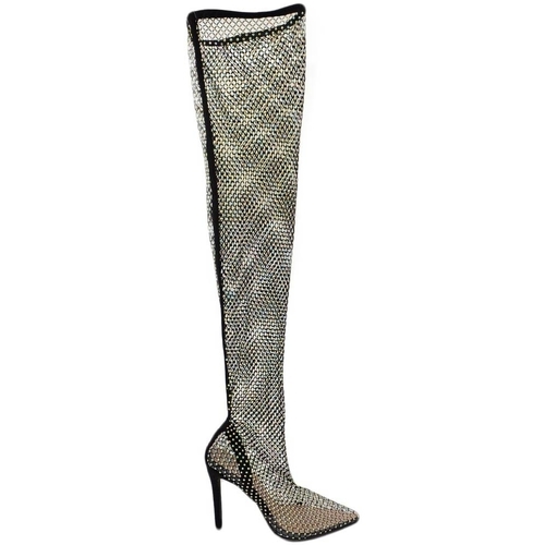 Scarpe Donna Stivali Malu Shoes Stivale alto strike completamente trasparente in rete e strass Nero