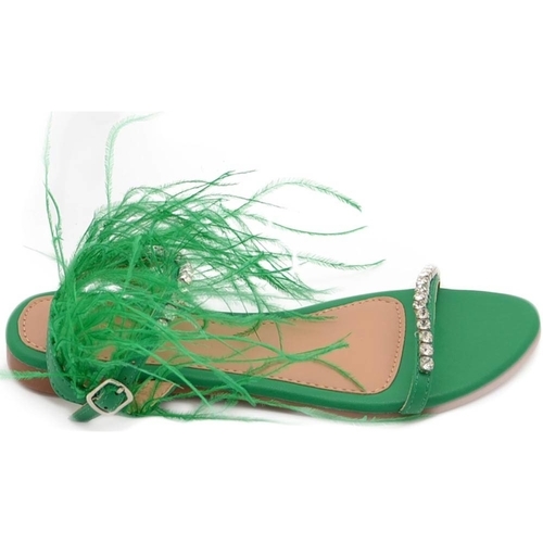 Scarpe Donna Sandali Malu Shoes Pantofoline allacciata alla caviglia donna piume peluche con ap Verde