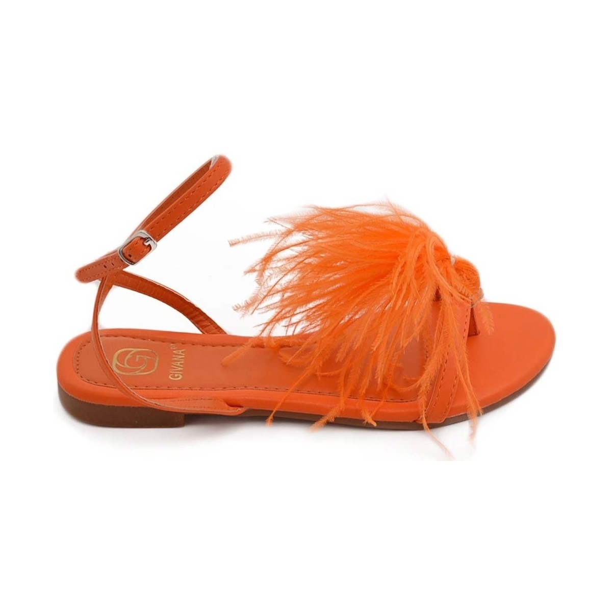 Scarpe Donna Sandali Malu Shoes Pantofoline donna sandalo basso arancione raso terra piume pelu Multicolore