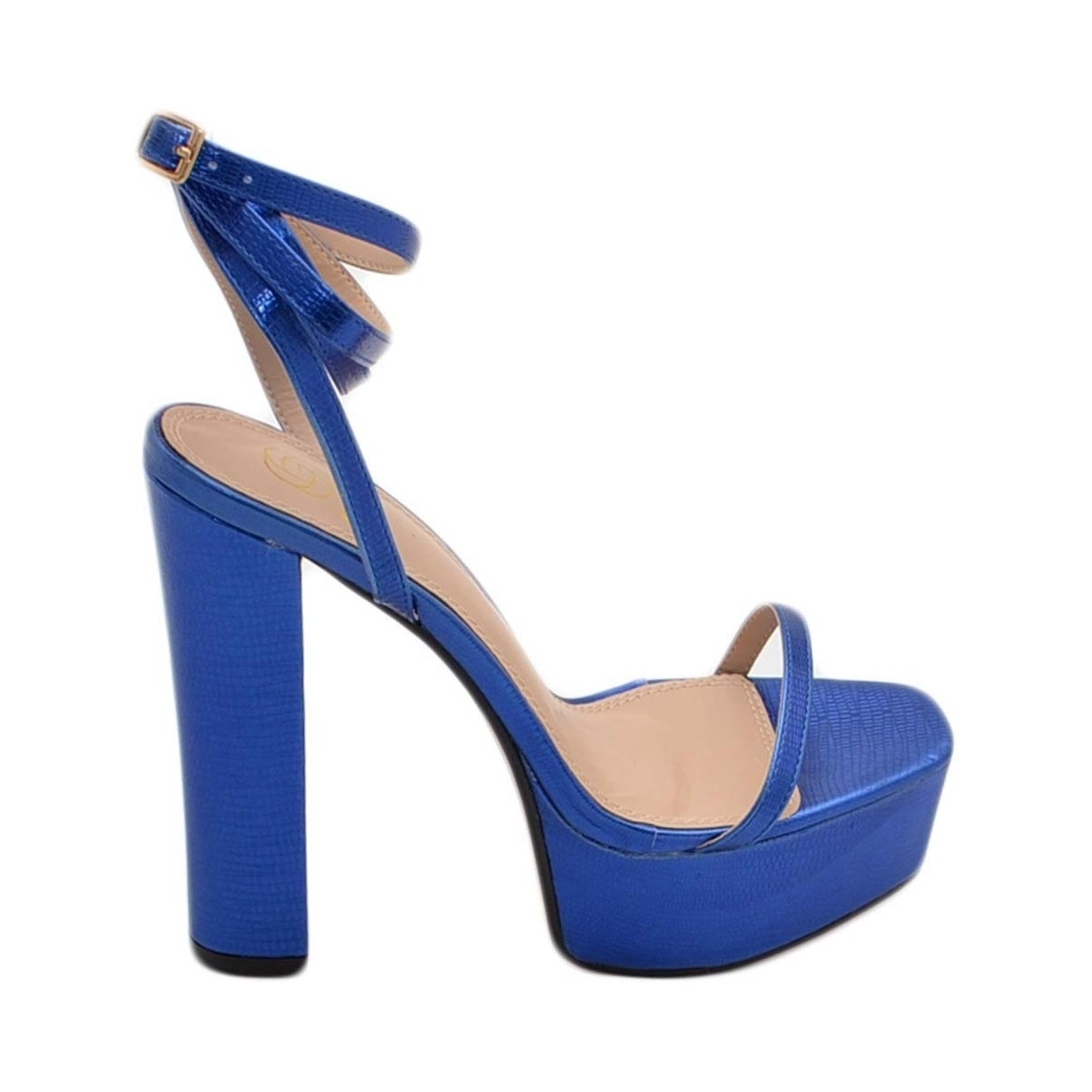 Scarpe Donna Sandali Malu Shoes SANDALO DONNA TACCO IN PELLE BLU TACCO DOPPIO 15 CM PLATEAU 5 C Blu