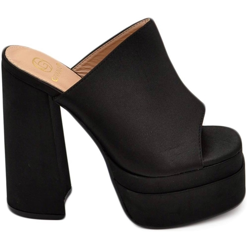 Scarpe Donna Sandali Malu Shoes SABOT DONNA TACCO IN RASO NERO TACCO DOPPIO 18 CM PLATEAU 6 CM Nero