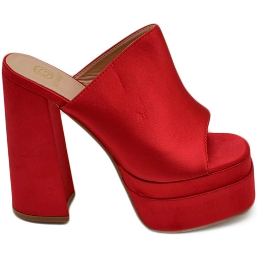 Scarpe Donna Sandali Malu Shoes SABOT DONNA TACCO IN RASO ROSSO TACCO DOPPIO 18 CM PLATEAU 6 CM Rosso
