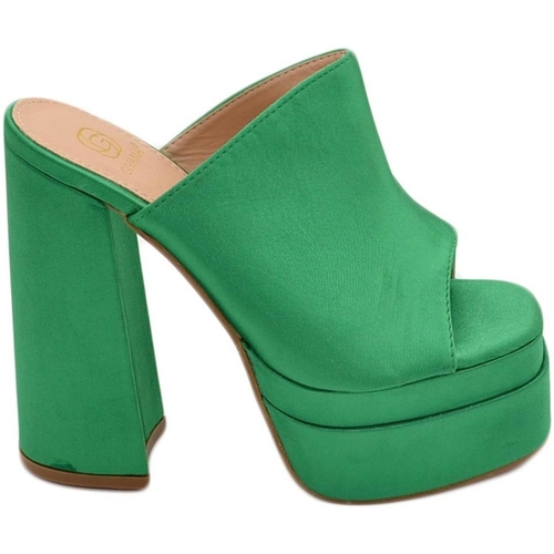 Scarpe Donna Sandali Malu Shoes SABOT DONNA TACCO IN RASO VERDE TACCO DOPPIO 18 CM PLATEAU 6 CM Verde