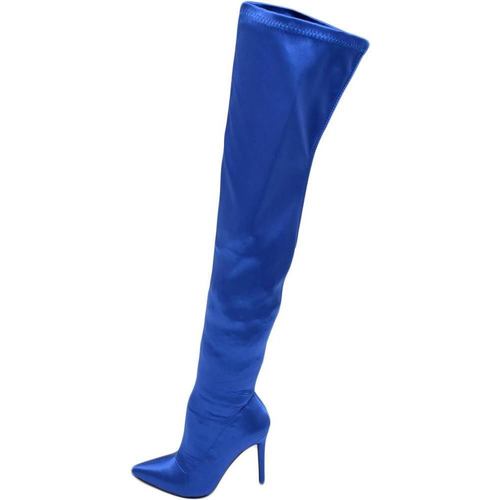 Scarpe Donna Stivali Malu Shoes Stivale donna a punta alto in raso elastico bluette sopra al gi Blu