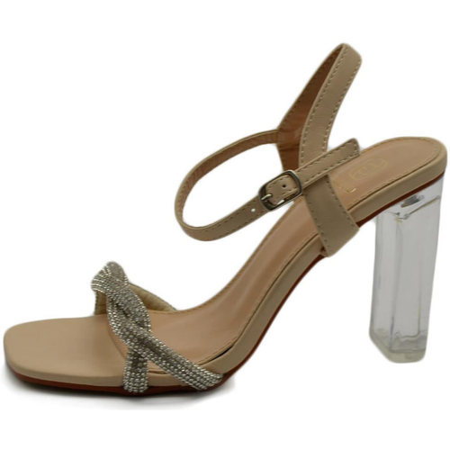 Scarpe Donna Sandali Malu Shoes Sandalo donna gioiello nude con strass tacco trasparente largo Beige