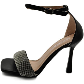 Scarpe Donna Sandali Malu Shoes Sandalo gioiello donna con tacco 10 nero fascia di strass lucci Nero