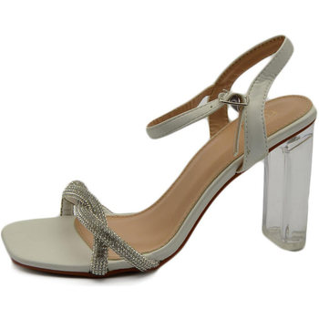 Scarpe Donna Sandali Malu Shoes Sandalo donna gioiello bianco con strass tacco trasparente larg Bianco