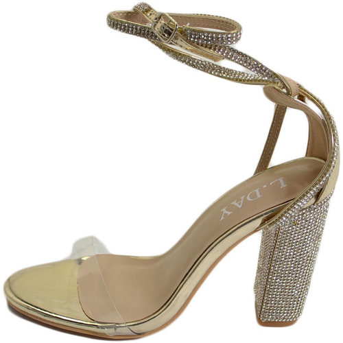 Scarpe Donna Sandali Malu Shoes Sandalo donna gioiello oro tacco largo con strass fascia traspa Oro