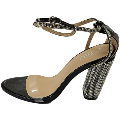 Scarpe Donna Sandali Malu Shoes Sandalo donna gioiello nero tacco largo con strass fascia trasp Nero