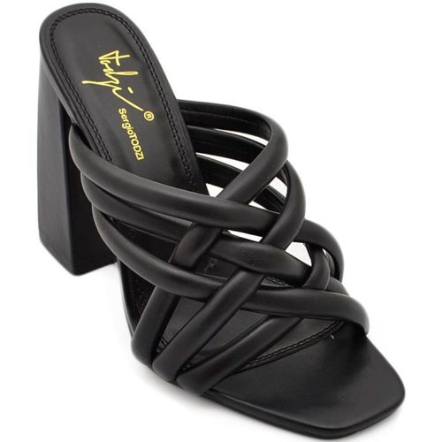 Scarpe Donna Sandali Malu Shoes Sandalo donna nero mules sabot con tacco largo comodo 12 fasce Nero