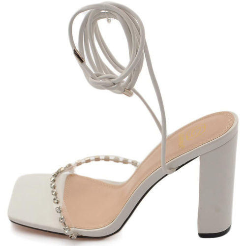 Scarpe Donna Sandali Malu Shoes Sandalo donna gioiello open toe bianco intrecciato tacco doppio Bianco