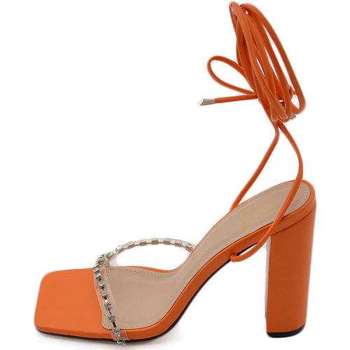 Scarpe Donna Sandali Malu Shoes Sandalo donna gioiello open toe arancione intrecciato tacco dop Multicolore
