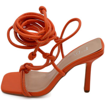 Image of Sandali Malu Shoes Scarpe Sandalo donna open toe arancione intrecciato con nodi tacco a s