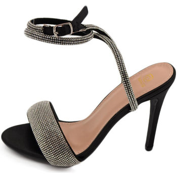 Scarpe Donna Sandali Malu Shoes Sandalo gioiello donna con tacco 12 nero fascia di strass lucci Nero
