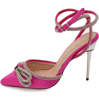 Scarpe Donna Décolleté Malu Shoes Decollete' donna gioiello elegante fiocco strass in raso fucsia Multicolore