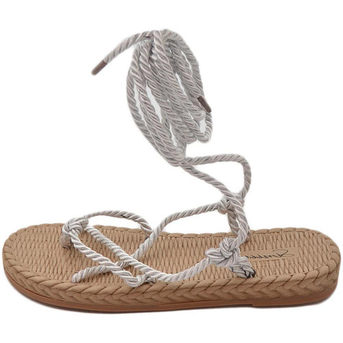 Scarpe Donna Sandali Malu Shoes Sandali bassi donna grigio con corda di canapa alla caviglia su Grigio