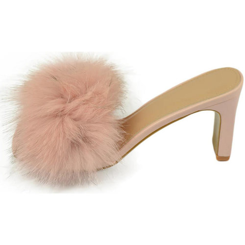 Scarpe Donna Sandali Malu Shoes Scarpe donna mules col tacco rosa cipria pastello pelliccia ros Rosa