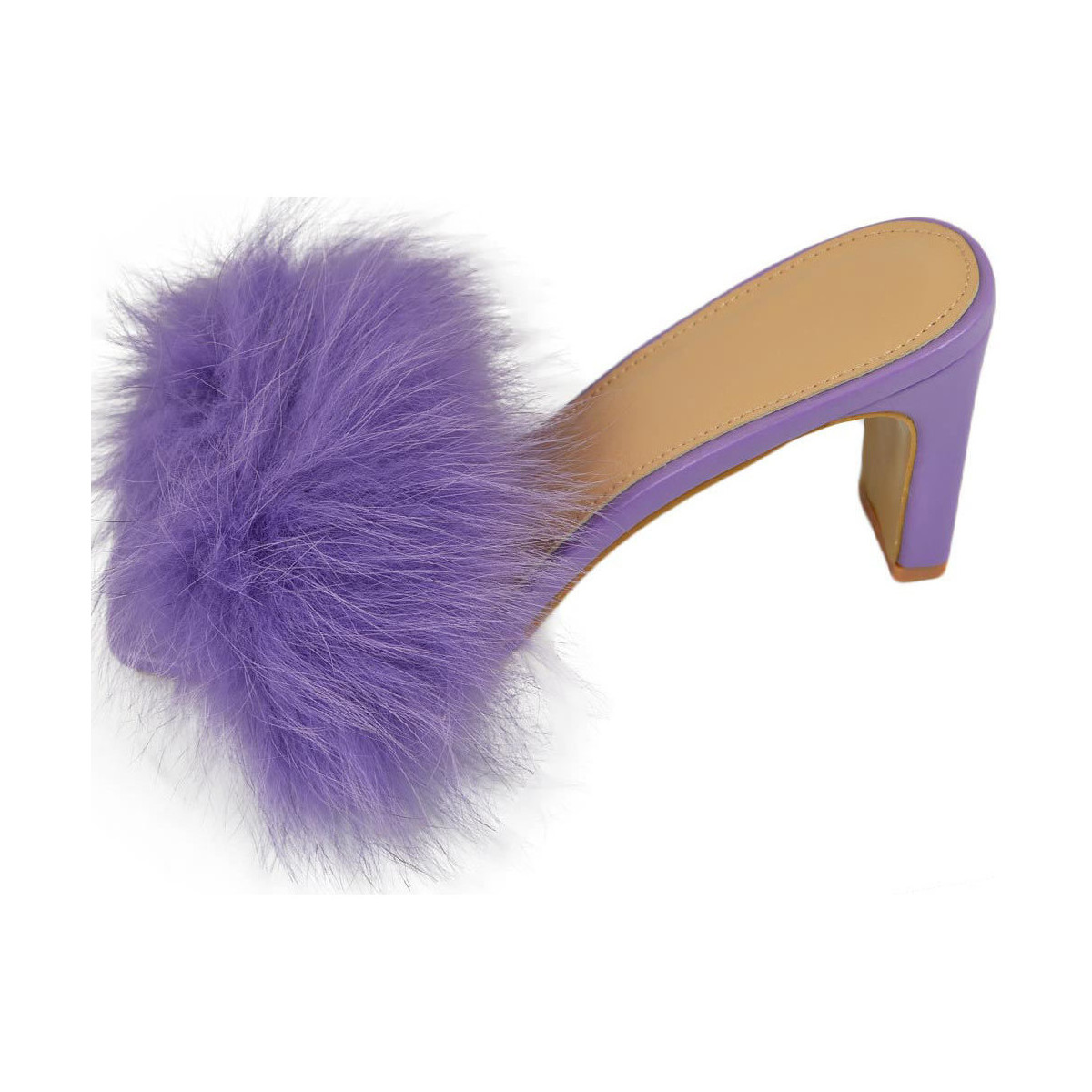 Scarpe Donna Sandali Malu Shoes Scarpe donna mules col tacco viola pastello pelliccia rosa con Viola