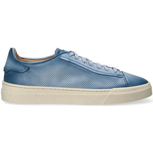 Scarpe Uomo Sneakers basse Santoni Sneaker low top pelle traforata azzurra Blu