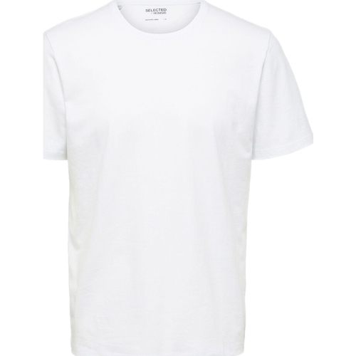 Abbigliamento Uomo T-shirt & Polo Selected Noos Pan Linen T-Shirt - Bright White Bianco