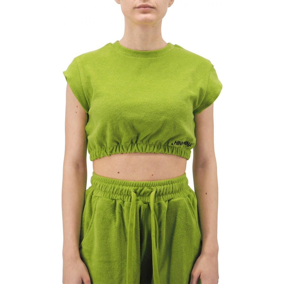 Abbigliamento Donna T-shirt & Polo Hinnominate Croptop In Spugna Mezza Manica Con Ricamo Verde