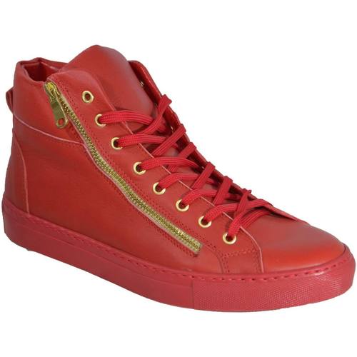 Scarpe Uomo Sneakers alte Malu Shoes Sneakers alta doppia cerniera gold Rosso