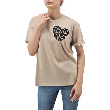 Abbigliamento Donna T-shirt & Polo Replay T-Shirt Oversize In Cotone Organico Beige