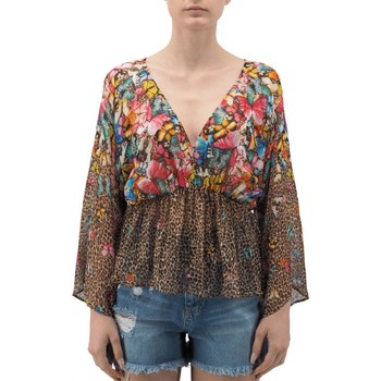 Abbigliamento Donna T-shirt & Polo Blugirl Blusa In Voile Di Seta Wild Butterflies Marrone