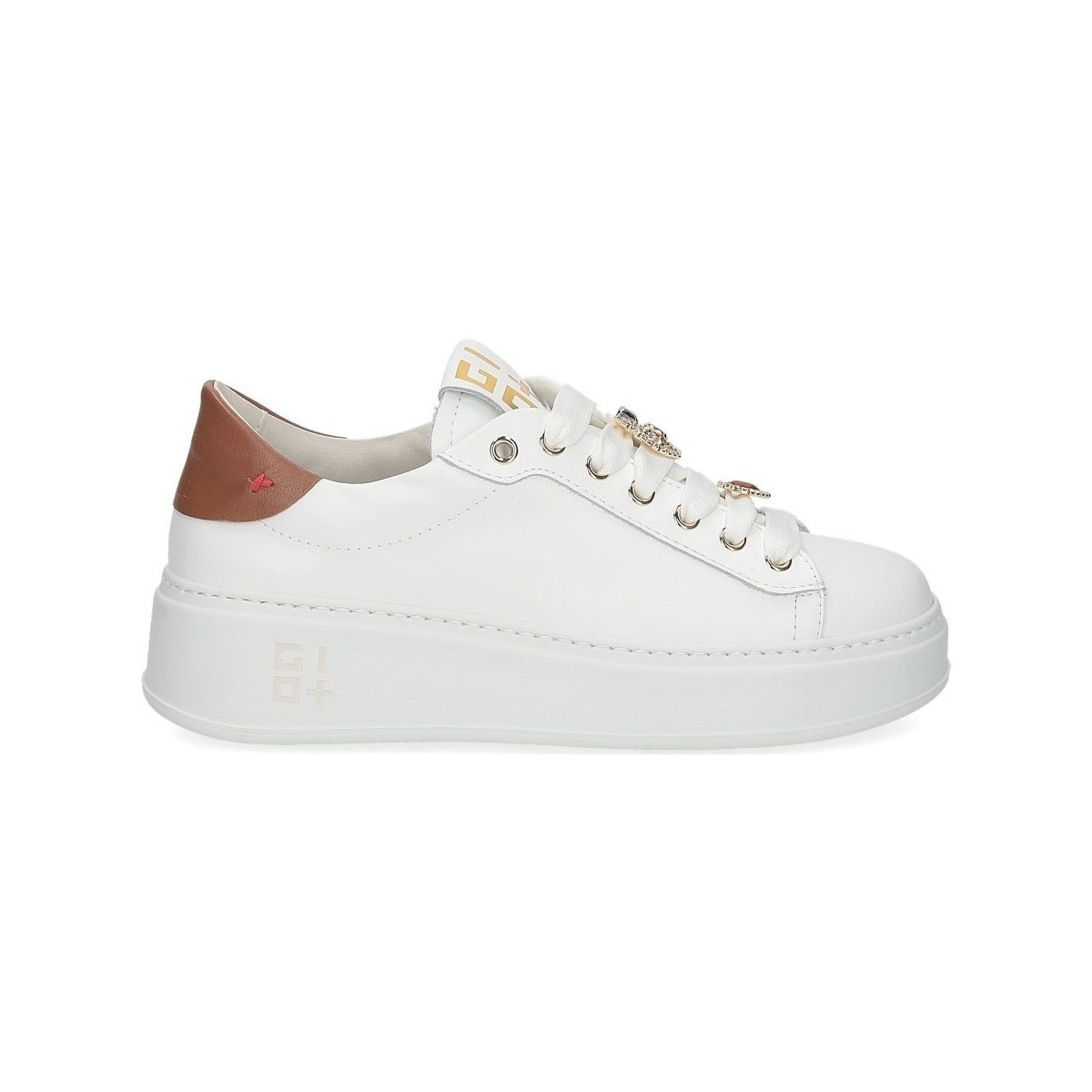Scarpe Donna Sneakers Gio + Gio+ PIA52 pelle bianca cuore arancio Bianco