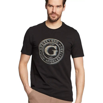 Abbigliamento Uomo T-shirt maniche corte Guess Round logo Nero
